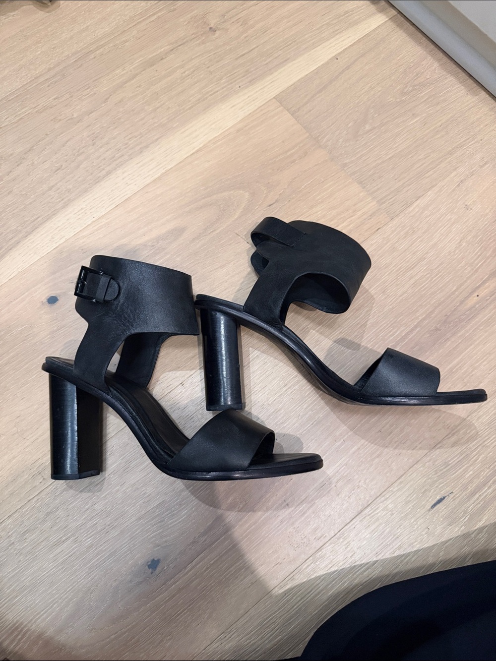 Joie Black Leather Block Heel Sandals with Ankle Strap